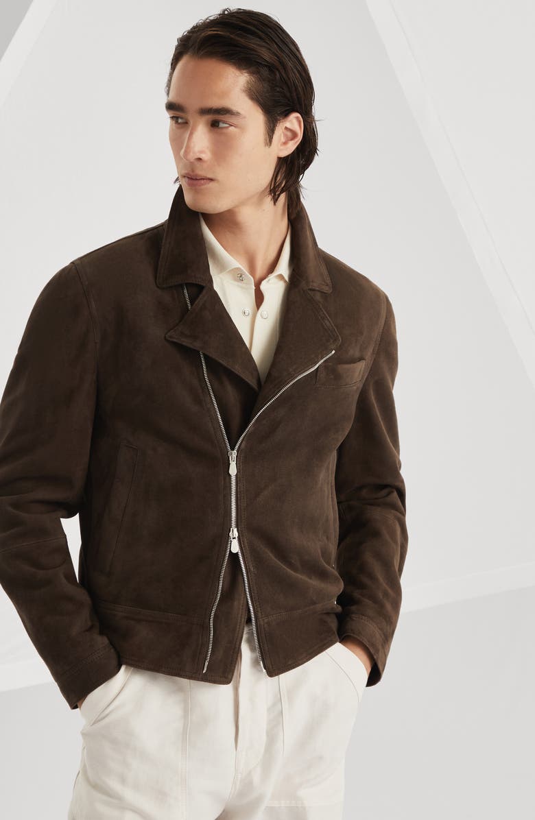 Brunello Cucinelli Suede biker jacket, Alternate, color, 