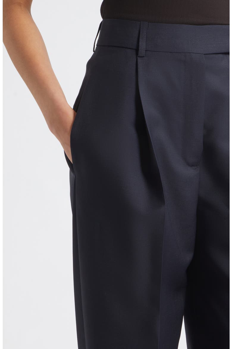 Daria Pleated High Waist Tapered Virgin Wool & Mohair Trousers, Alternate, color, NAVY