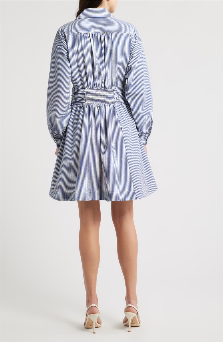 Julia Jordan Stripe Long Sleeve Seersucker Mini Shirtdress, Alternate, color, Blue Multi