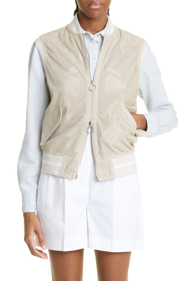 Perforated Suede Bomber Vest, Main, color, 02- SAND