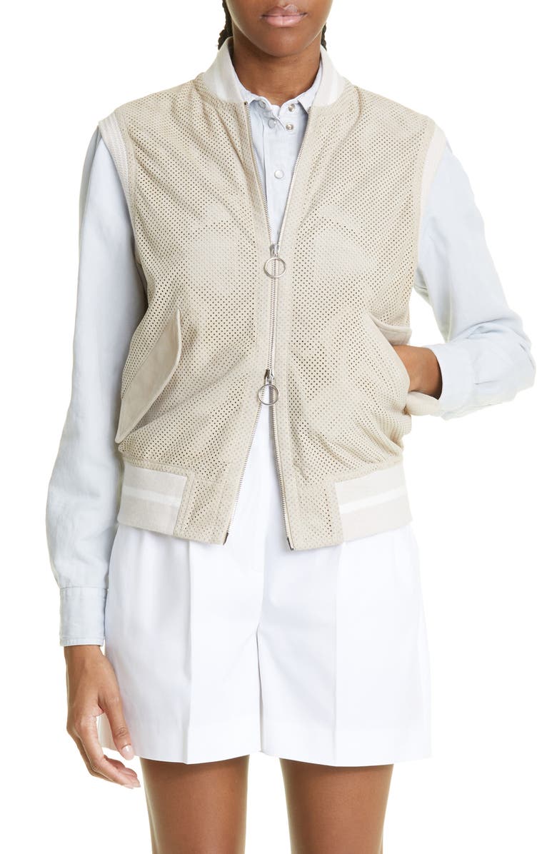 Eleventy Perforated Suede Bomber Vest, Main, color, 