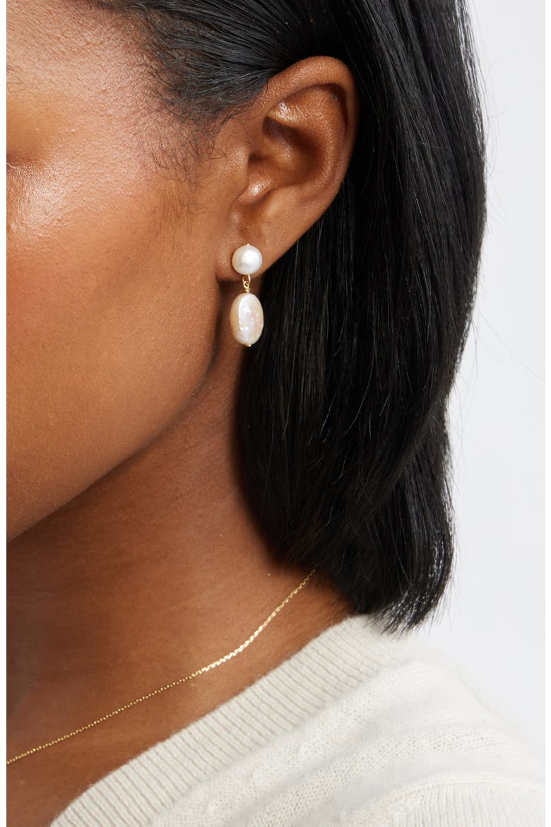 Demi Fine Freshwater Pearl Drop Earrings, Alternate, color, WHITE- 14K GOLD PLATED