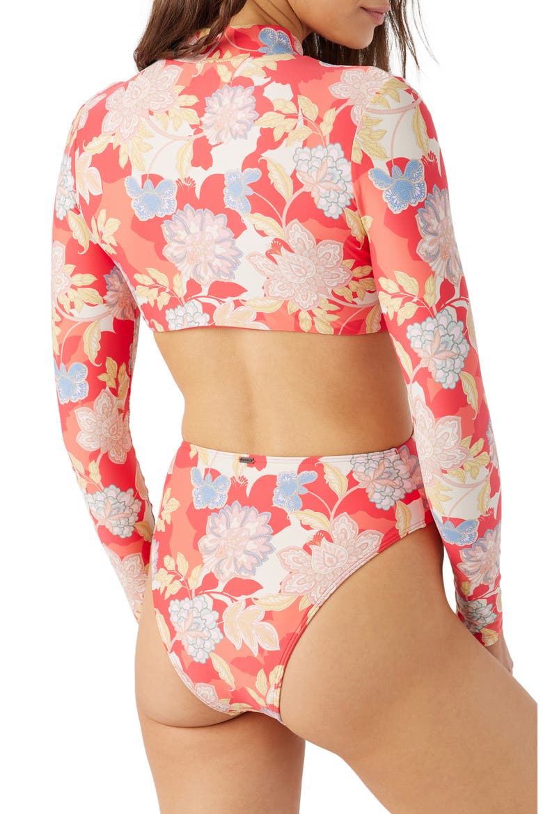 Antayla Floral Dana Point Surf Cutout Rashguard One-Piece Swimsuit, Alternate, color, BITTERSWEET
