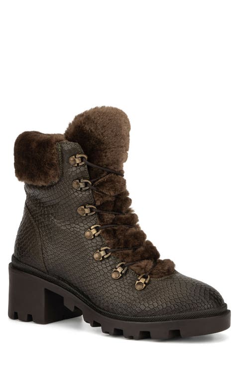Regina Faux Fur Trimmed Snake Embossed Boot (Women)