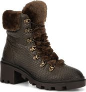 VINTAGE FOUNDRY Regina Faux Fur Trimmed Snake Embossed Boot