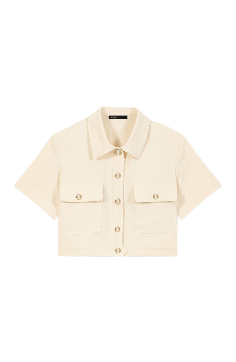 maje Short-sleeved cropped jacket, Alternate, color, Ecru