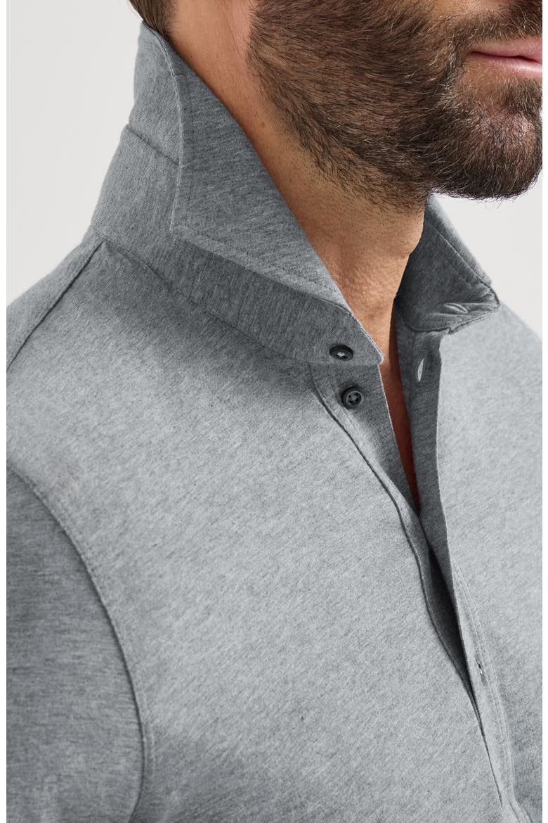 Cotton jersey long sleeve polo with shirt-style collar, Alternate, color, Medium Grey