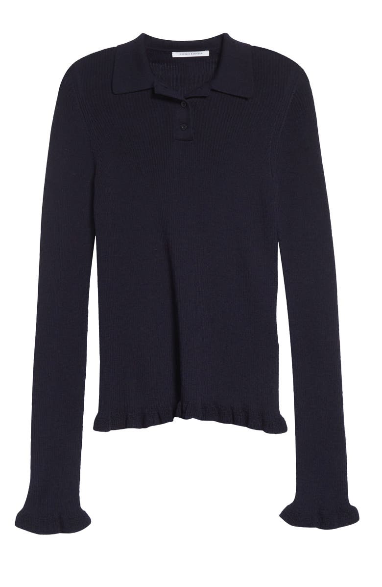 Cecilie Bahnsen Oda Fitted Rib Merino Wool Polo Sweater, Alternate, color,