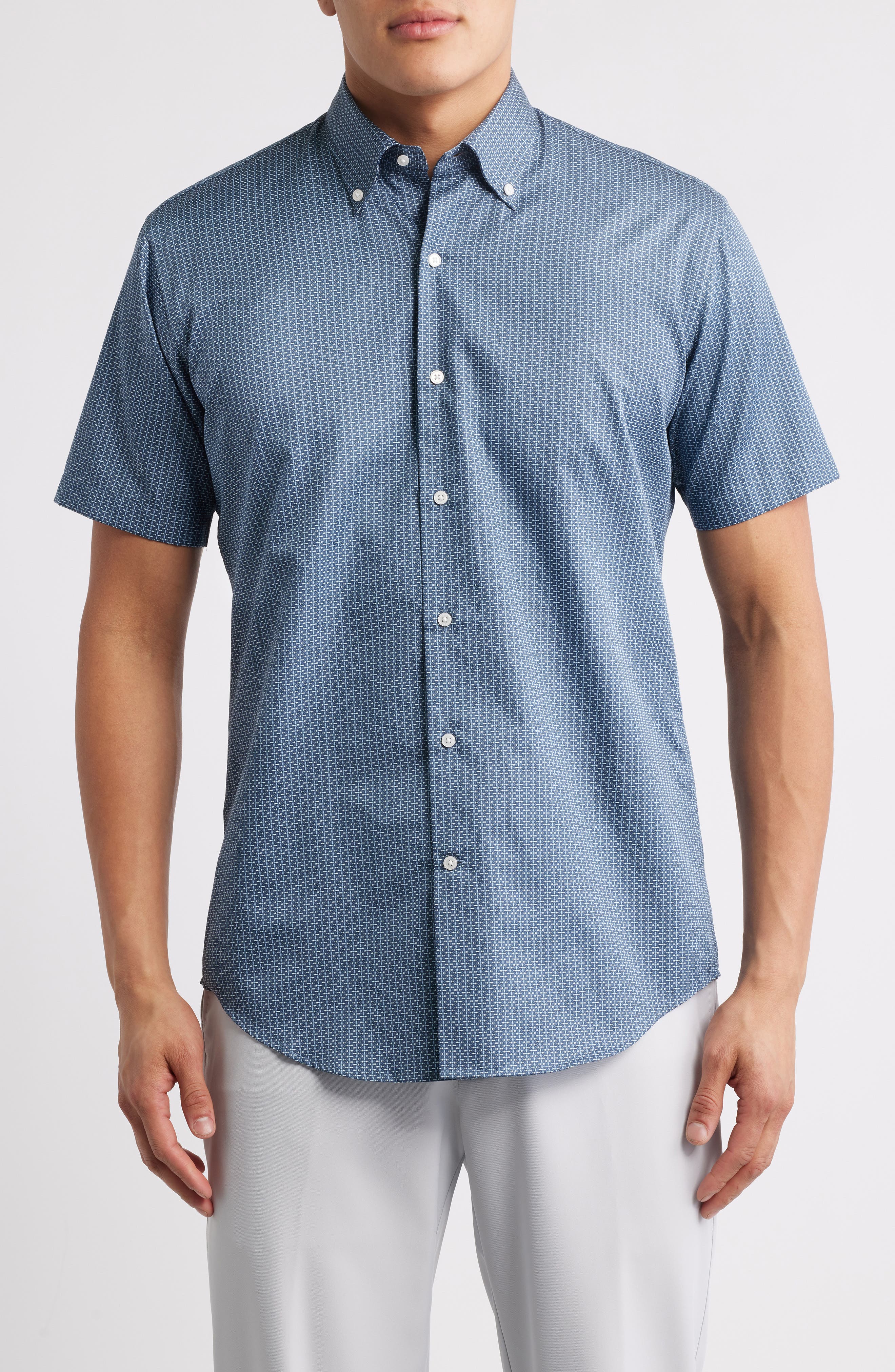 Peter Millar Zollar Geometric Print Short Sleeve Button-Down Shirt