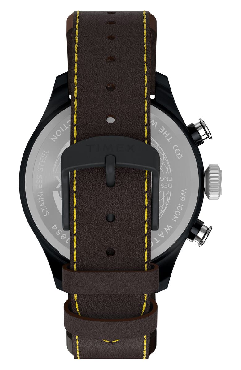 Timex<sup>®</sup> Waterbury Ace Fly-Back Chronograph Leather Strap Watch, Alternate, color, Black