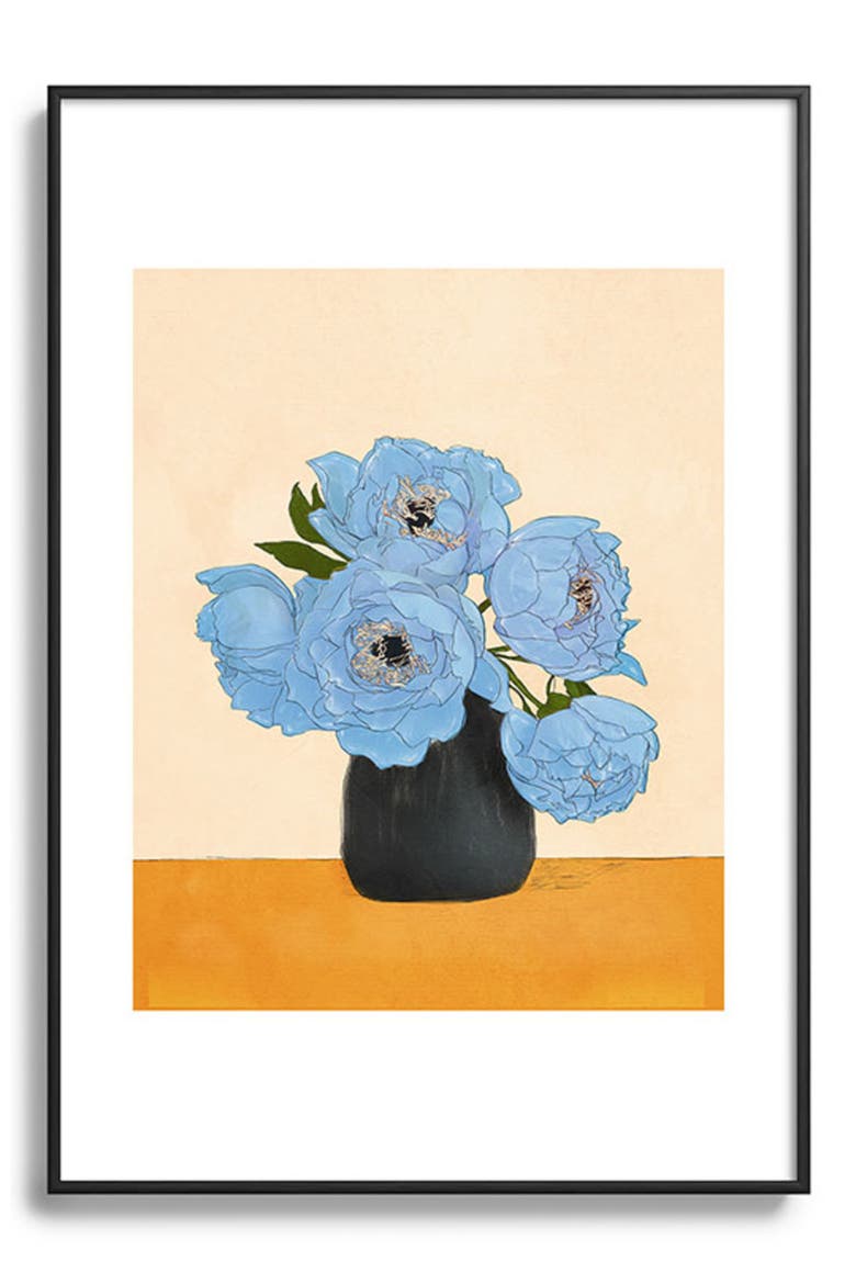 Bouquet Gift Blue Framed Art Print, Alternate, color, CREAM
