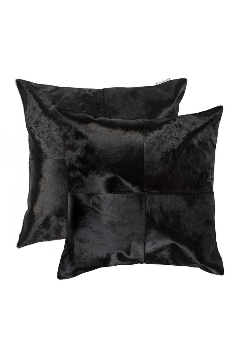 Torino Quattro Genuine Cowhide Pillow - Set of 2 - 18"x18" - Black, Main, color, BLACK