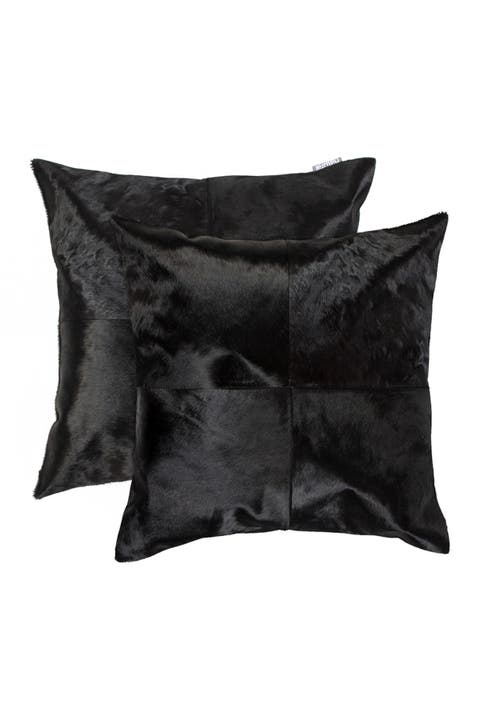Torino Quattro Genuine Cowhide Pillow - Set of 2 - 18"x18" - Black