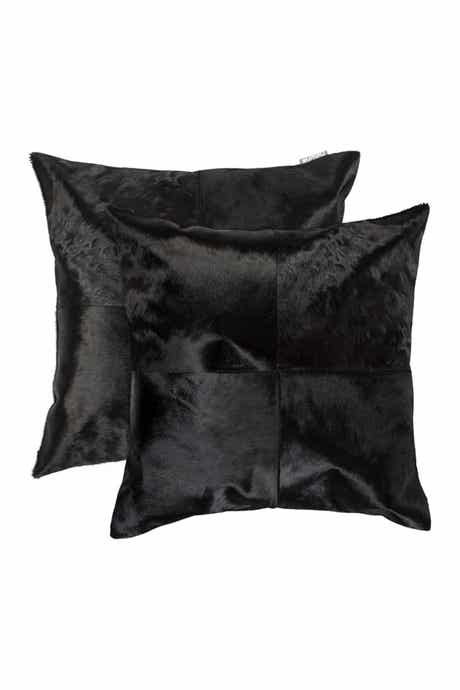 Torino Quattro Genuine Cowhide Pillow - Set of 2 - 18"x18" - Black