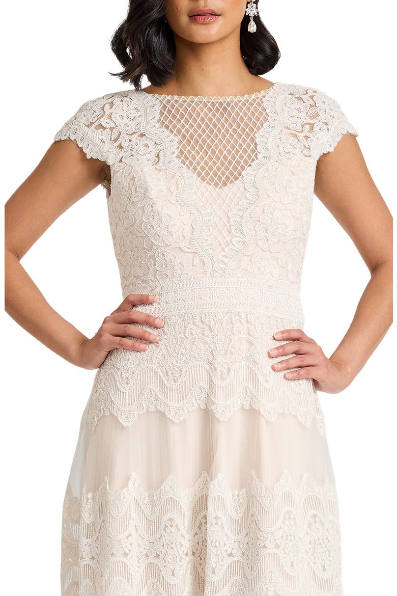 Lace & Mesh Midi Dress, Alternate, color, IVORY/ PETAL