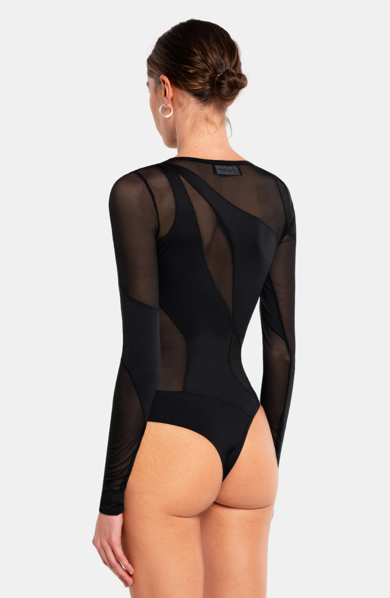 OW Collection SPIRAL Bodysuit, Alternate, color, Black