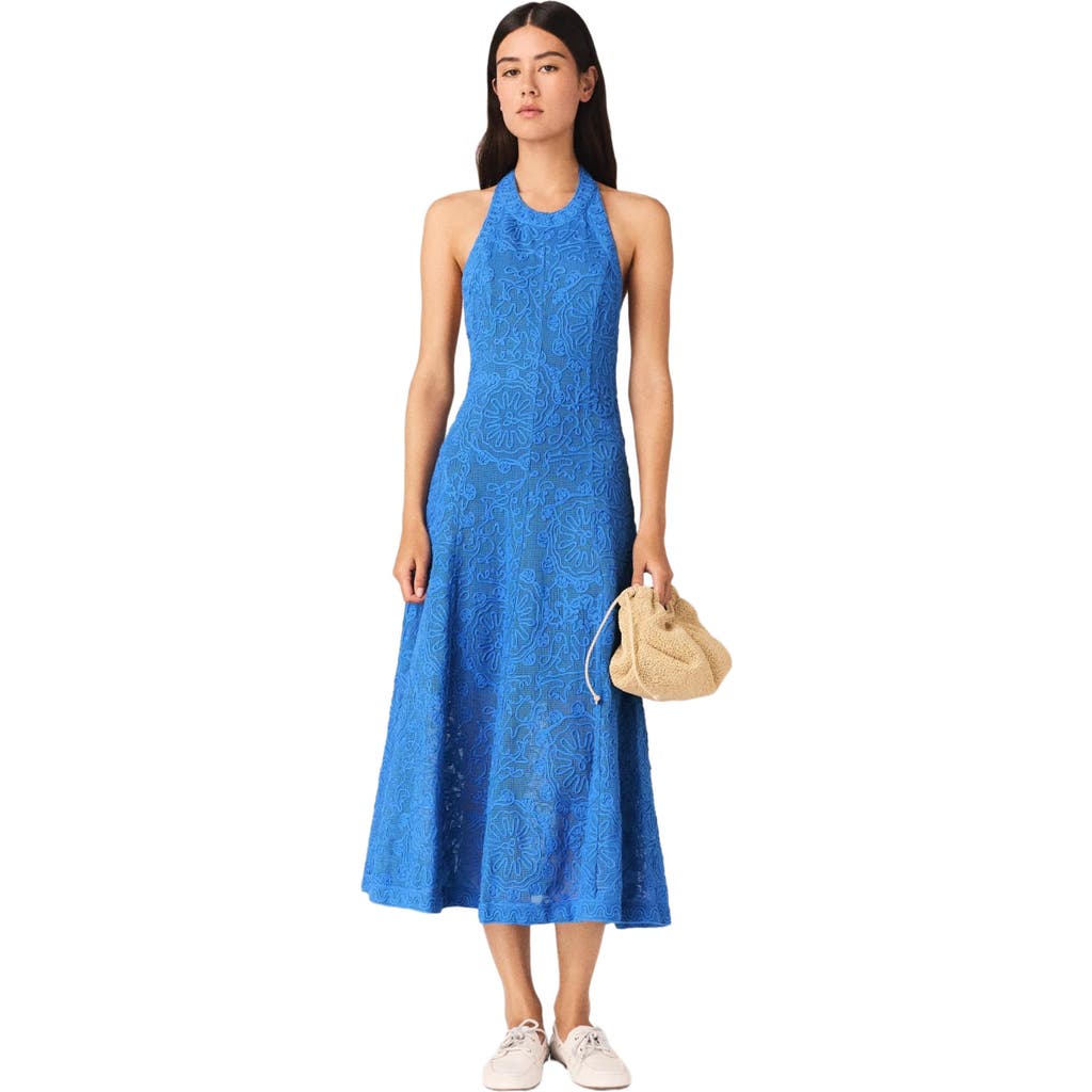 maje Backless guipure maxi dress in Blue at Nordstrom, Size 38