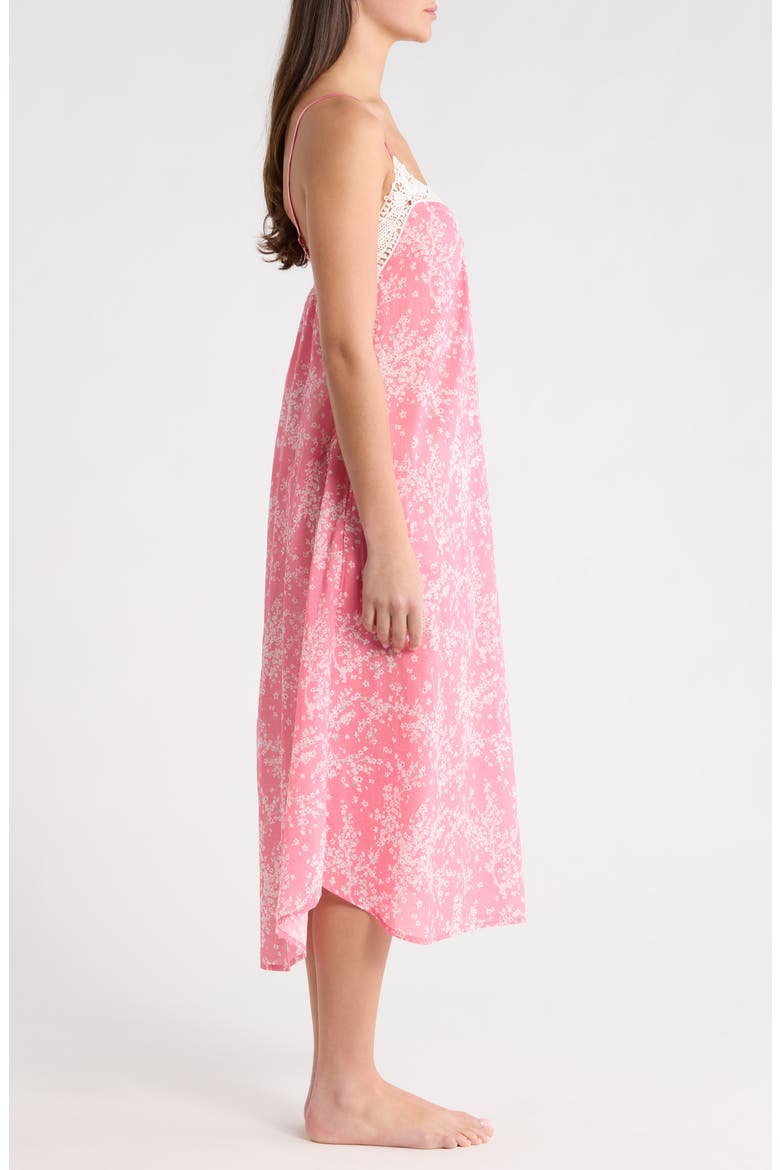 Cheri Blossom Lace Trim Cotton Nightgown, Alternate, color, PINK LEMONADE