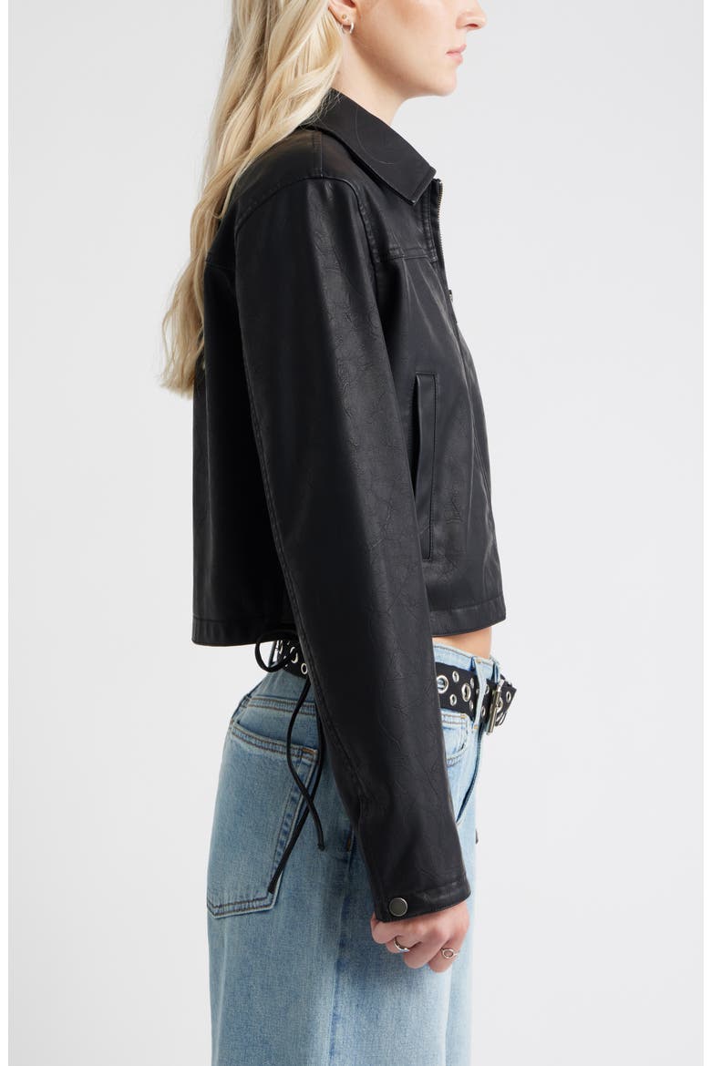 Side Tie Faux Leather Moto Jacket, Alternate, color, BLACK