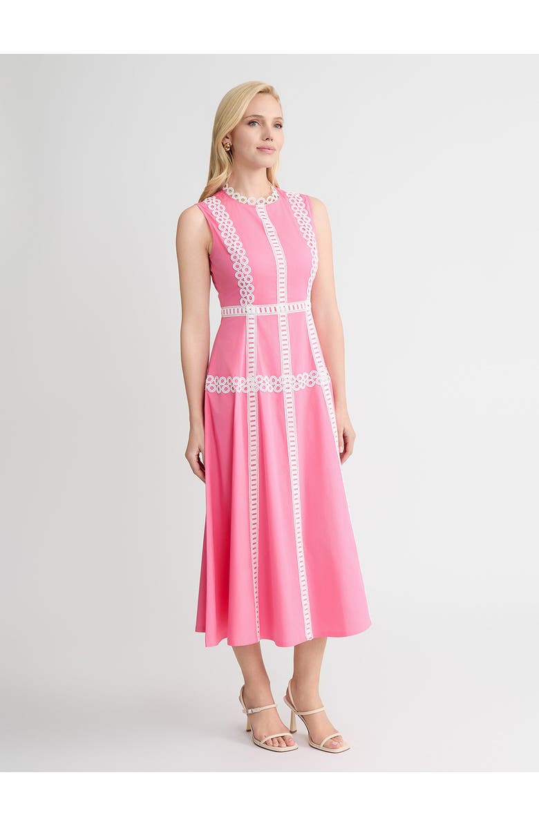 Misook Fit & Flare Cotton Eyelet Trim Maxi Dress, Alternate, color, Pink