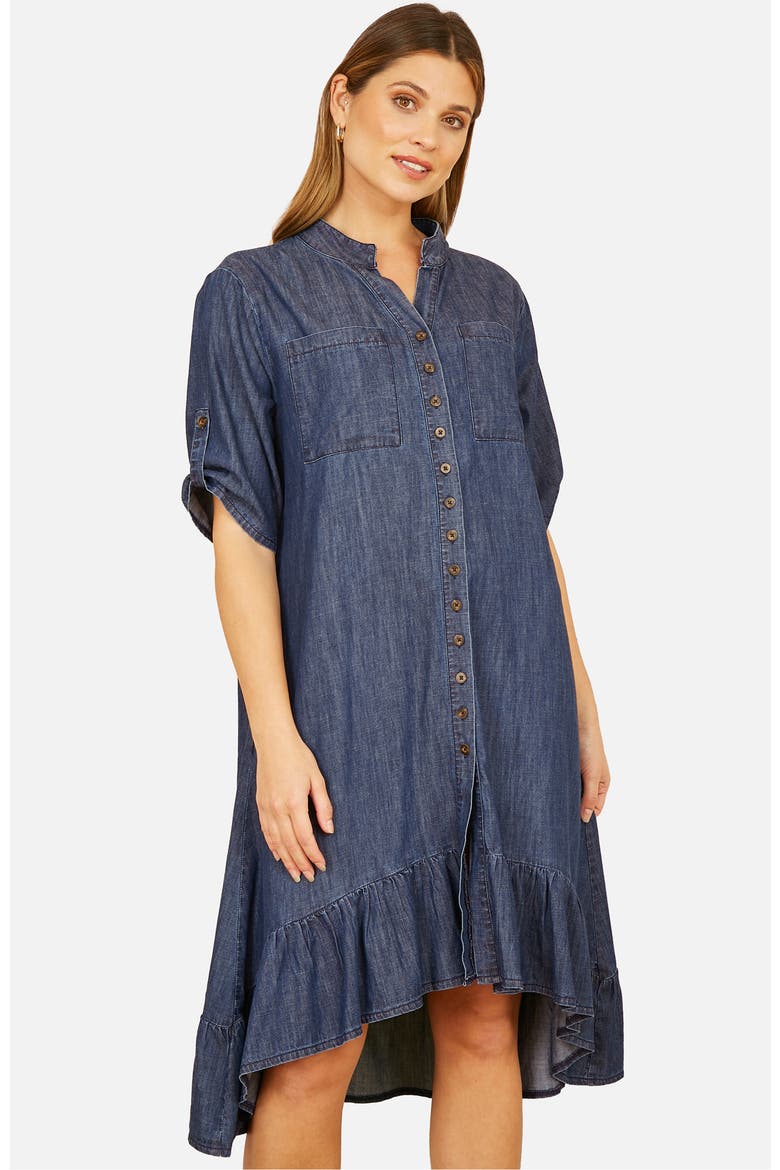 Denim Dip Hem Relaxed Fit Shirt Dress, Alternate, color, Blue