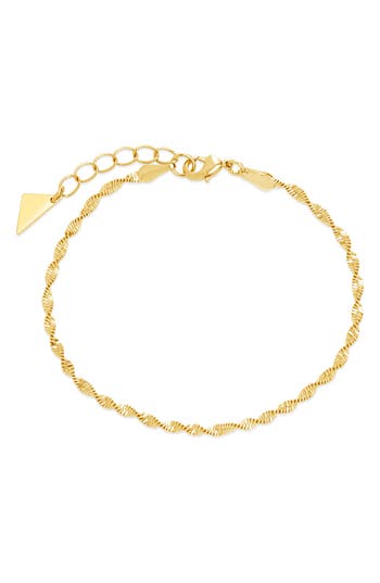 Sterling Forever 14k Plated Blakely Twisted Herringbone Chain Bracelet In Gold