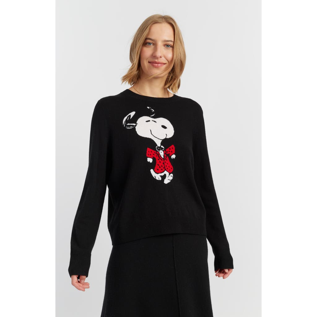 Chinti & Parker Wool-cashmere Crewneck Dancing Snoopy Sweater In Black