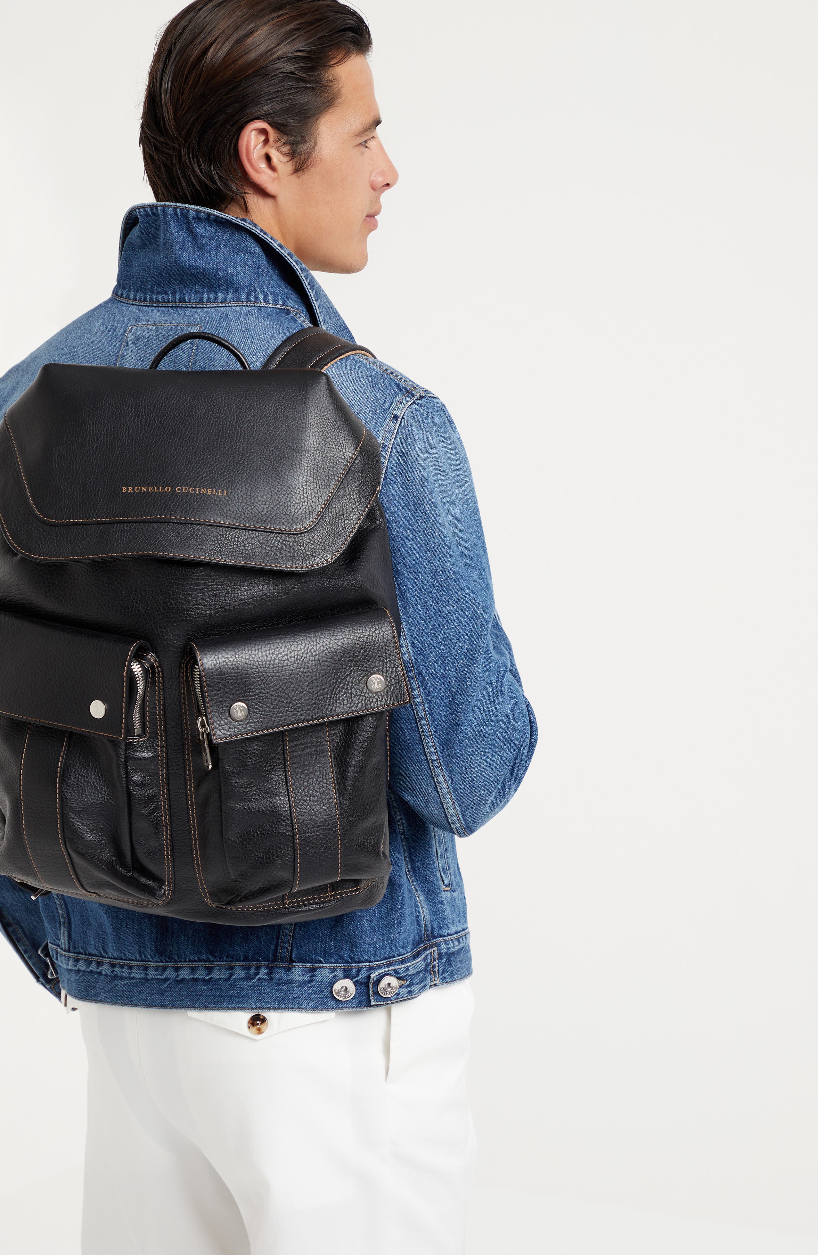Brunello Cucinelli Grained calfskin leisure backpack, Alternate, color, 