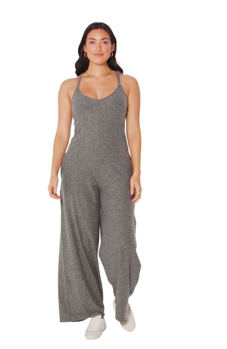 Fabletics Cloud Jersey Wide Leg Jumpsuit, Alternate, color, Black