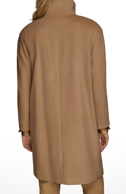 Donna Karan New York Convertible Collar Wool Blend Coat In Brown