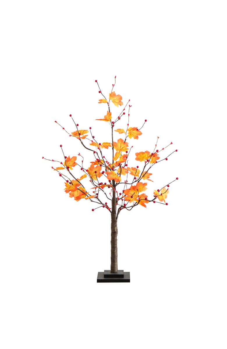 NEARLY NATURAL 3-ft Pre-Lit Autumn Maple Artificial Fall Tree with Berries and 36 Warm White LED Lights, Main, color, Orange