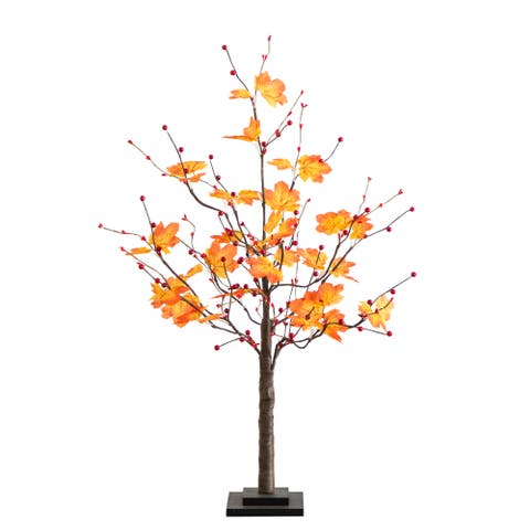 3-ft Pre-Lit Autumn Maple Artificial Fall Tree with Berries and 36 Warm White LED Lights