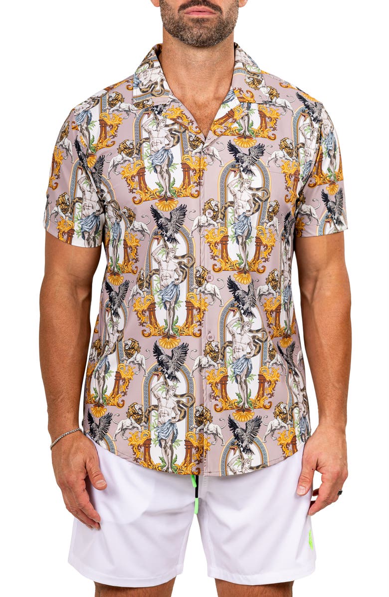 Maceoo Marthy Brown Camp Shirt, Main, color, Brown