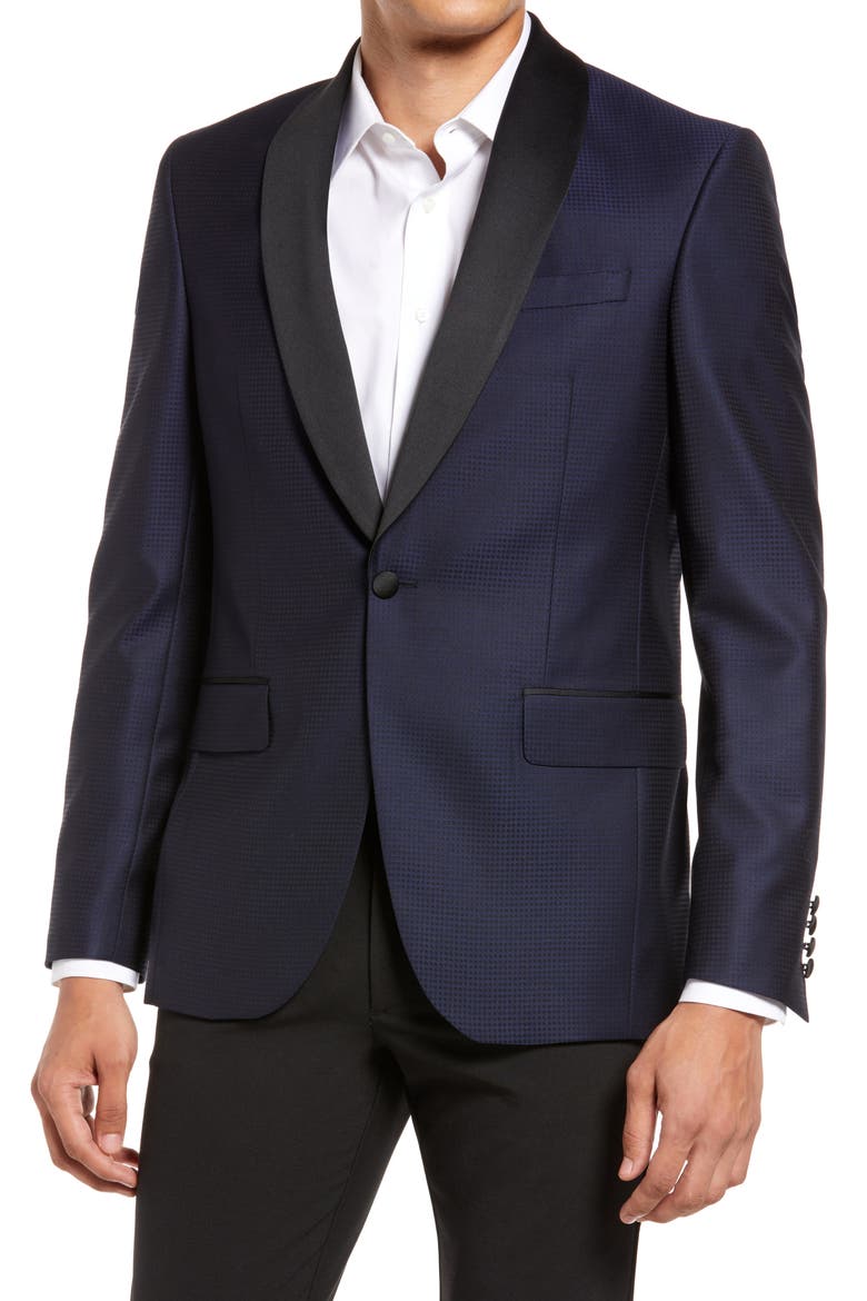 Josh Check Wool Dinner Jacket, Main, color, NAVY