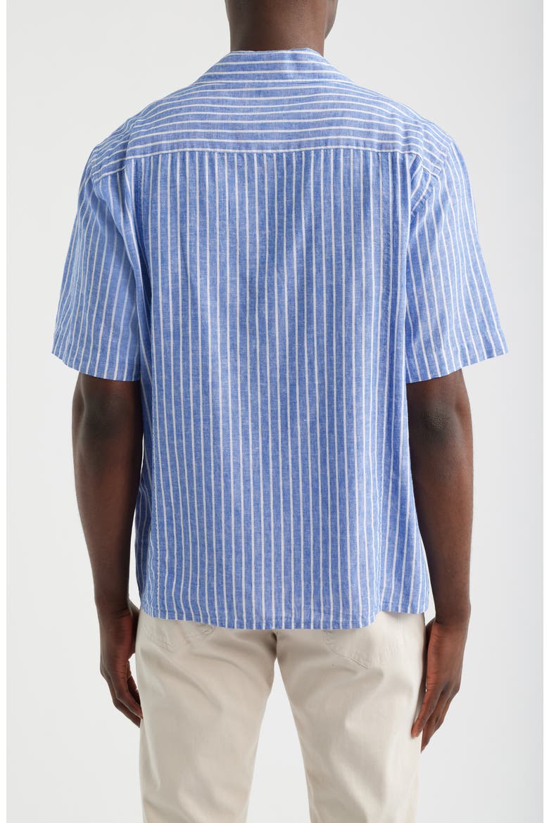 Stripe Linen & Cotton Camp Shirt, Alternate, color, BLUE