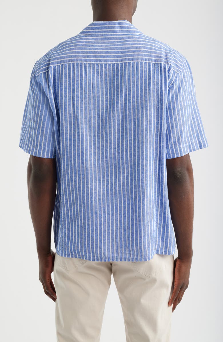 Corridor Stripe Linen & Cotton Camp Shirt, Alternate, color, Blue
