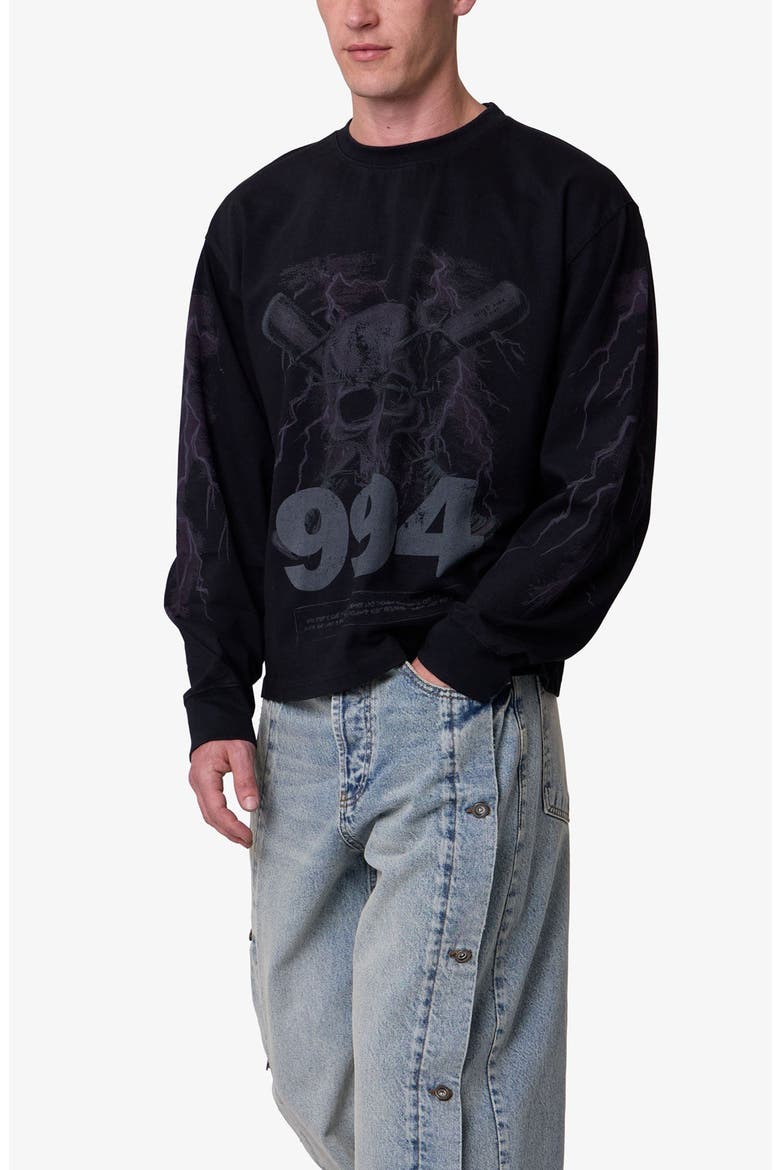 Crossbones Oversize Long Sleeve Cotton Graphic T-Shirt, Alternate, color, WASHED BLACK