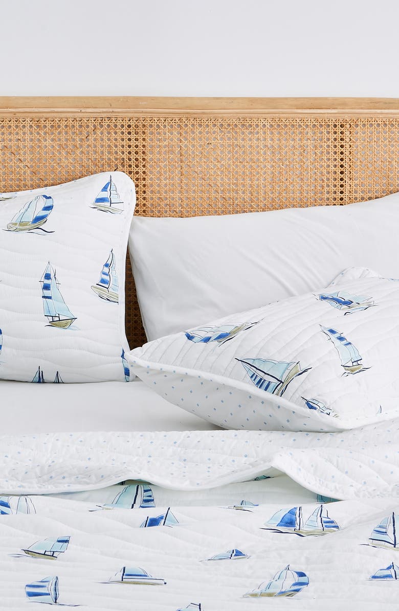 Woven & Weft Sailboat Reversible Quilt Set, Alternate, color, Blue Watercolor Sailboats