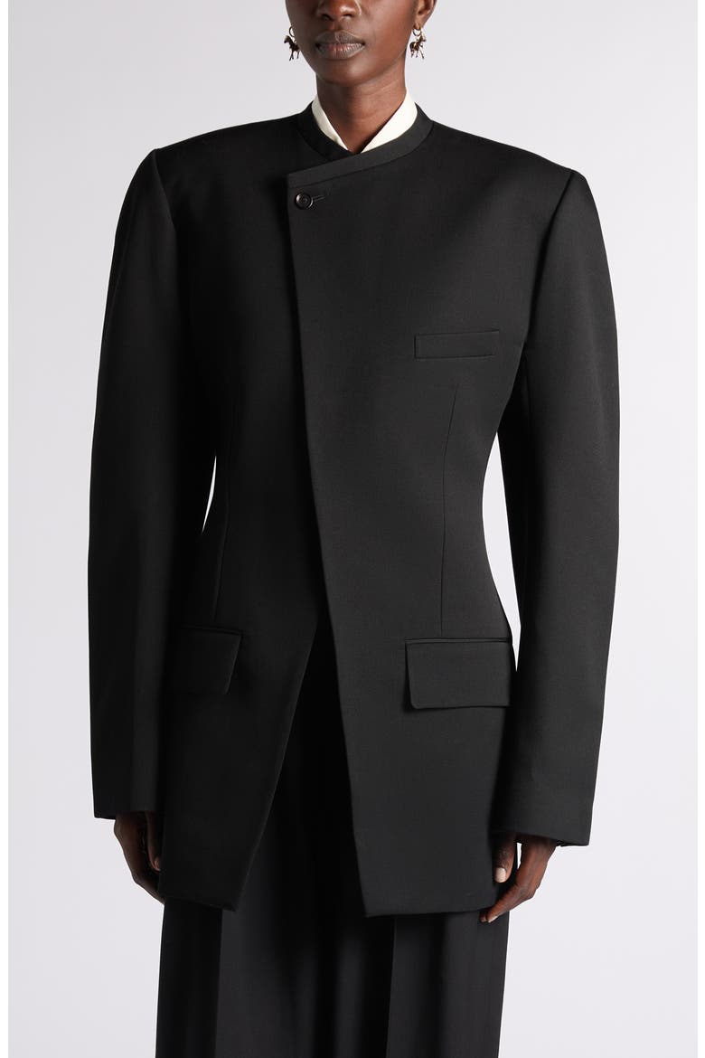 Collarless Wool Poudre Jacket, Alternate, color, 1010 DOUBLE BLACK