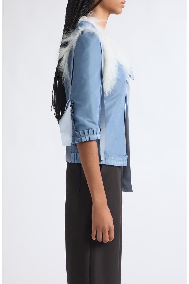 Josie Genuine Shearling Trim Taffeta Top, Alternate, color, BLUE