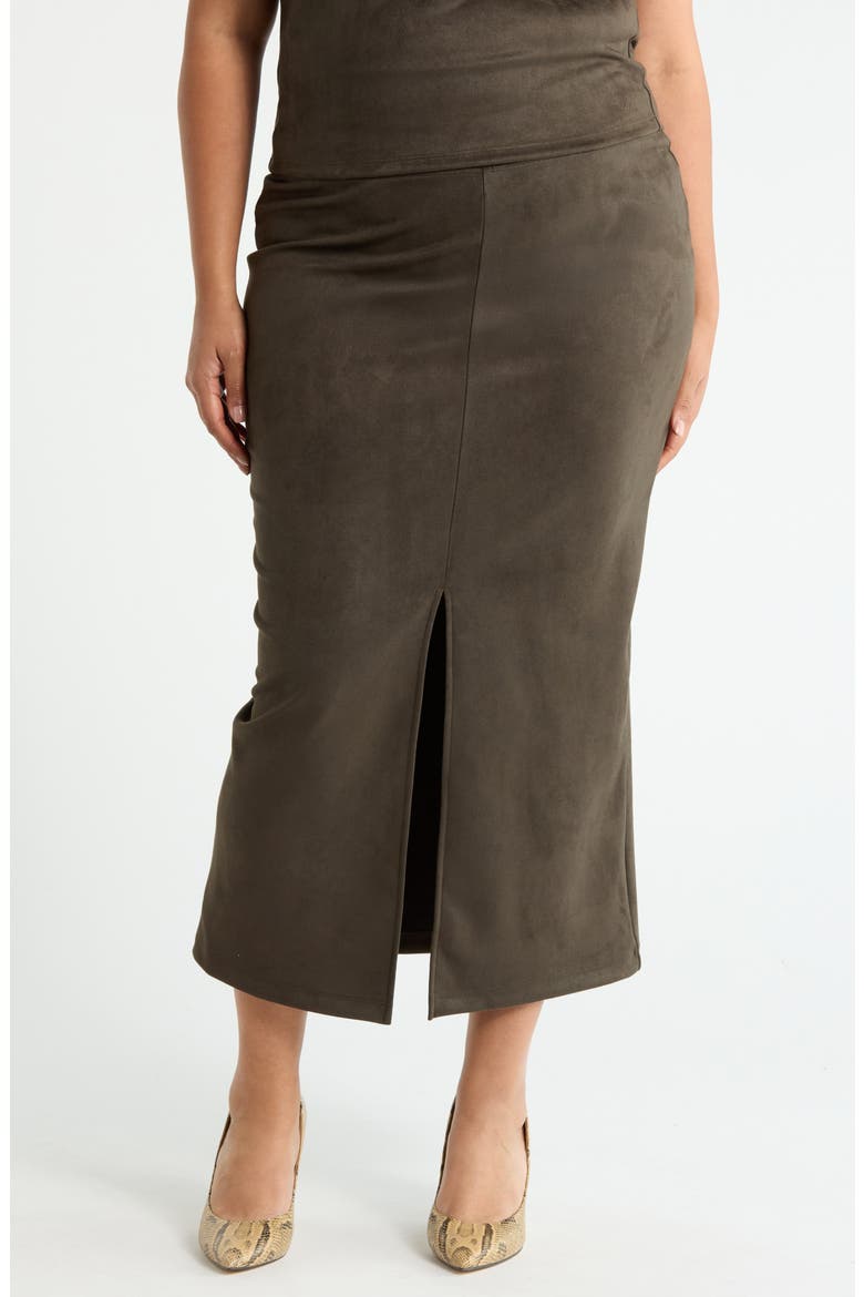 Faux Suede Midi Skirt, Main, color, OLIVE