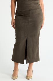 Renee C Faux Suede Midi Skirt
