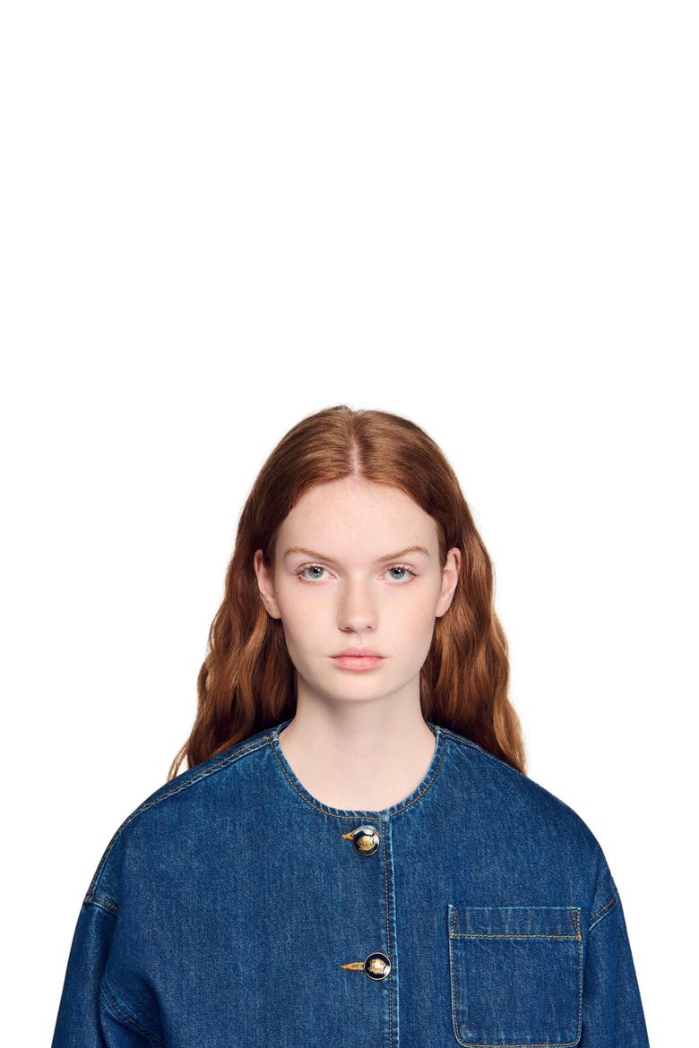 Denim jacket with fancy buttons, Alternate, color, Deep blue