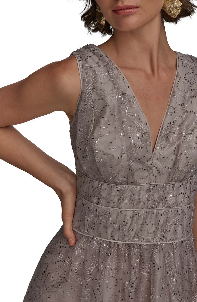 Donna Karan New York Sequin Embroidery Detail A-Line Gown, Alternate, color, Sisal