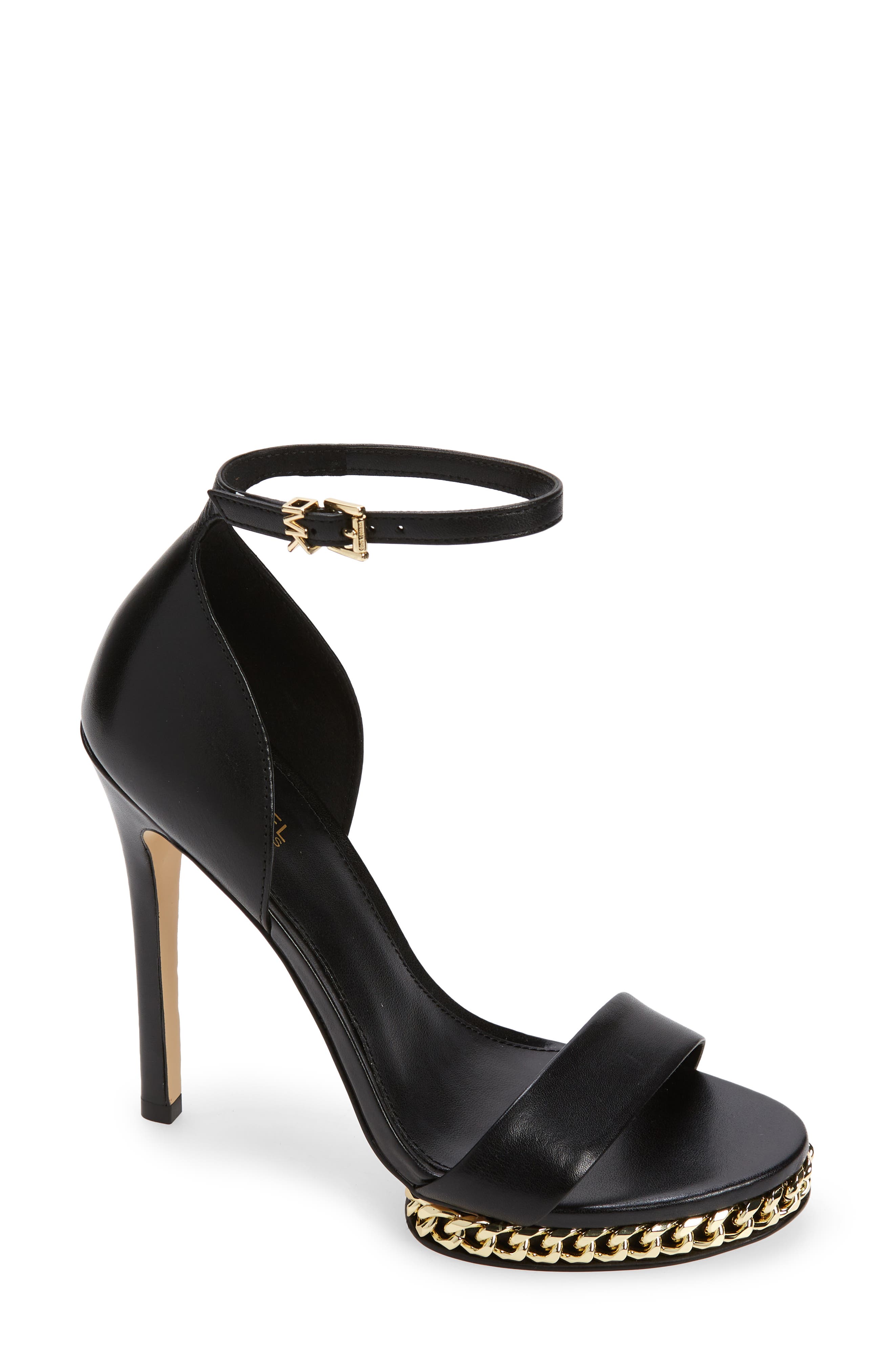 MICHAEL Michael Kors Jordyn Ankle Strap Chain Platform Sandal, Main, color, Black