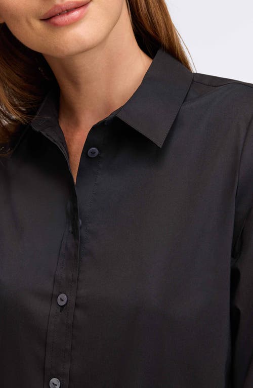Foxcroft Juliet Three-quarter Sleeve Button-up Shirt In Black