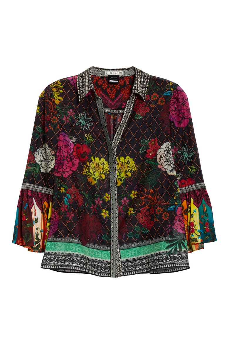 Rivera Mixed Pattern Cotton & Silk Shirt, Alternate, color, RETRO FLORAL MULTI/ COMBO