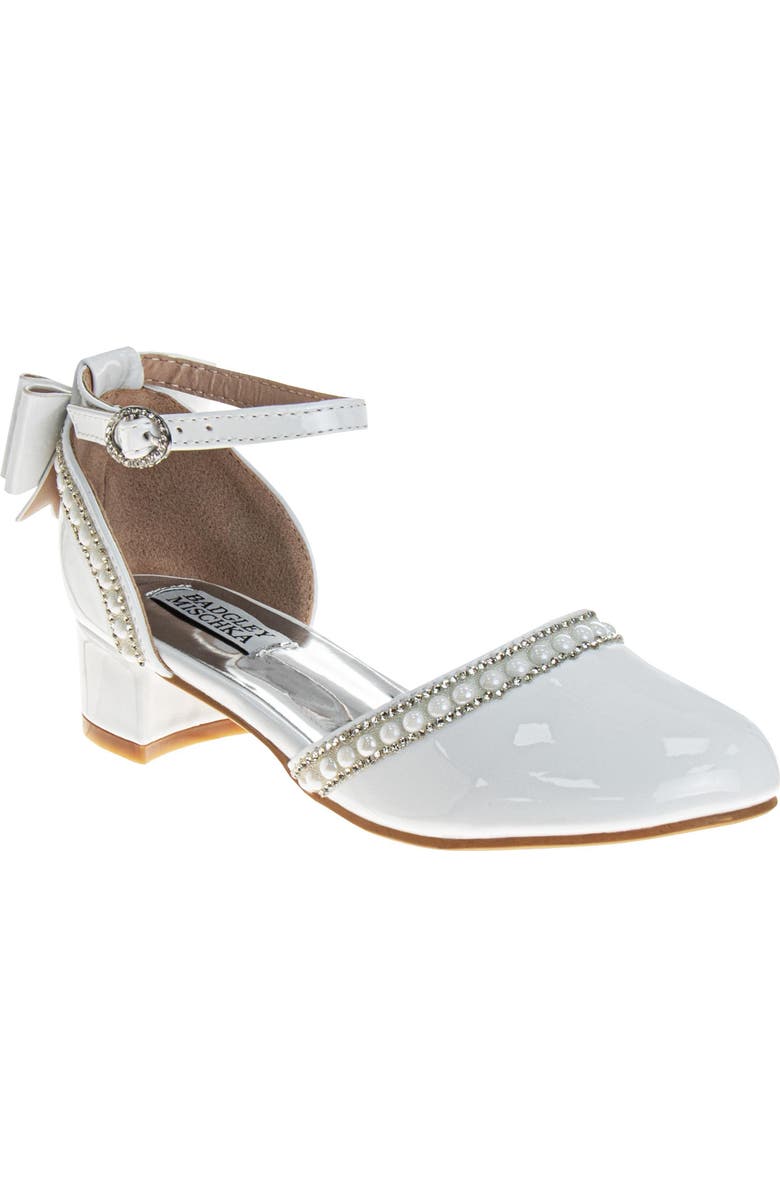 BADGLEY MISCHKA Low Heeled Dress Shoes Girls' Elegant Stylish Formal Wear, Main, color, White Patent