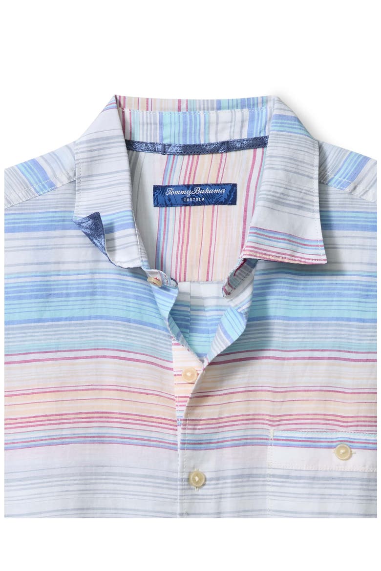 Sand Sicily Stripe Short Sleeve Linen Blend Button-Up Shirt, Alternate, color, ISLAND SUNSET