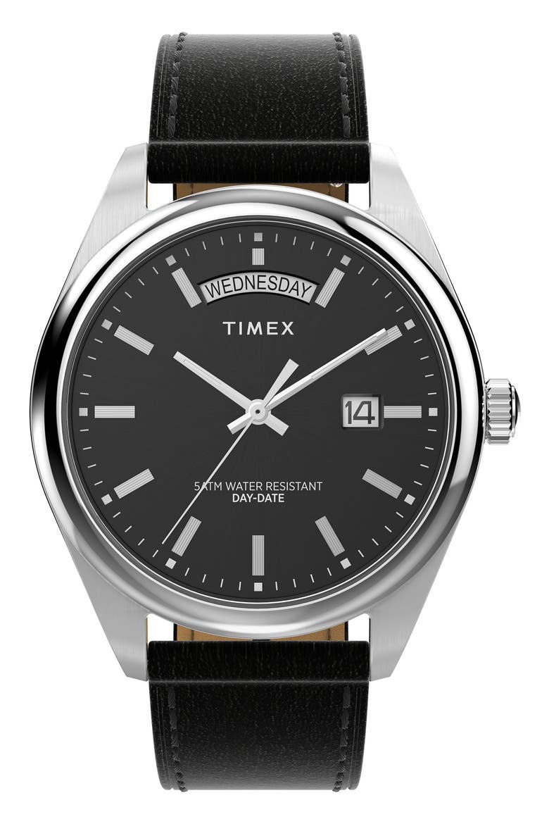 Legacy Leather Strap Watch, 41mm, Main, color, BLACK